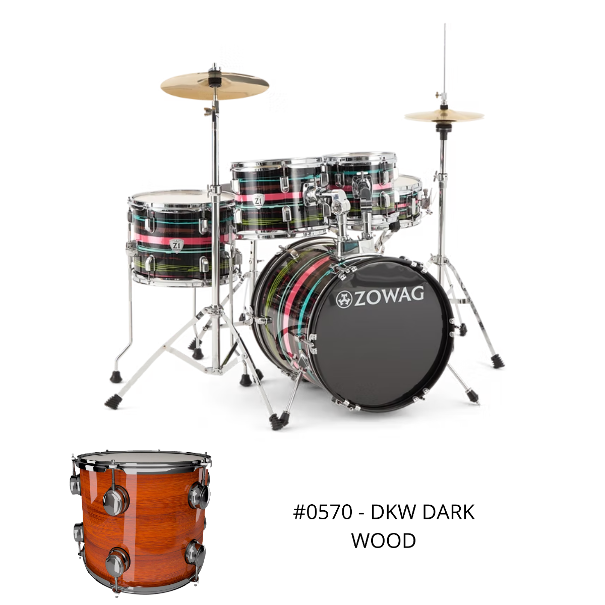 Bateria Zowag Z1 Junior 5 Peças Poplar Wood Bumbo-16 Dark Wood + HPK-100