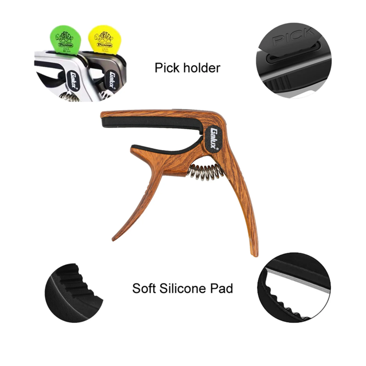 Capo-traste Galux GC-501A Matte Metal Dark Wood