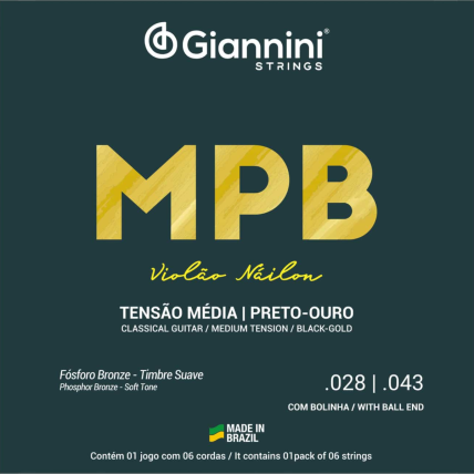 Encordoamento Giannini Violao Nylon MPB Preto Ouro Tensao Media GENWBG