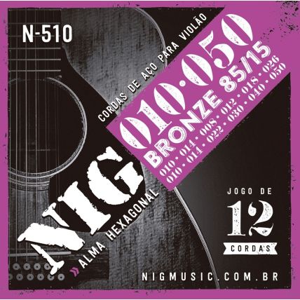 Encordoamento Nig Violão Aço 010 050 12 Cordas Bronze N510
