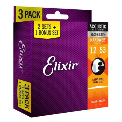 Encordoamento Elixir Bonus Pack (3 unidades) 12/53 Violão Light BR