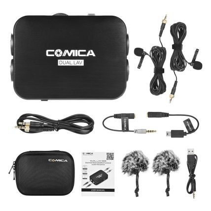 Microfone Comica Dual LAV-D03 Dual-Head Lapela