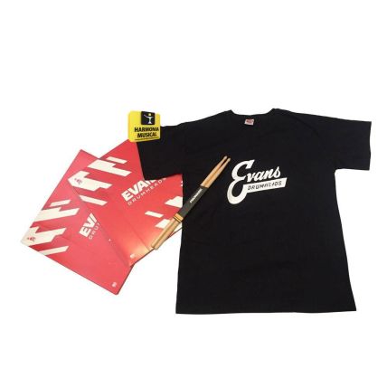 Kit Snare Evans Promark C/1 Pele P/CX 14" B14HDD + 1 Pele Resposta 14" S14H30 + Baqueta TX5AW PM Hickory + Camiseta Evans