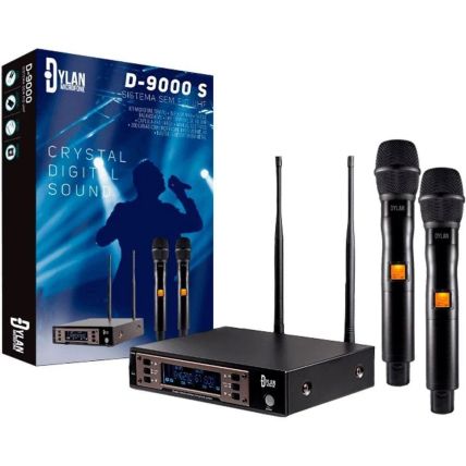 Microfone Dylan D-9000s Sistema S/fio UHF 200 Canais 2 Bastões