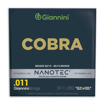 Encordoamento Giannini Violão Aço Cobra Bronze 85/15 011.052 Nanotec