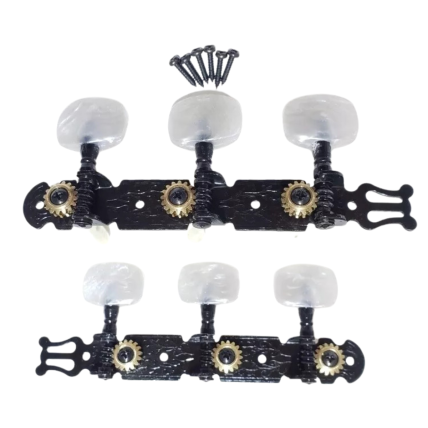 Tarraxas Deval 202bk P/ Violão Pino Grosso Preta Botão Claro