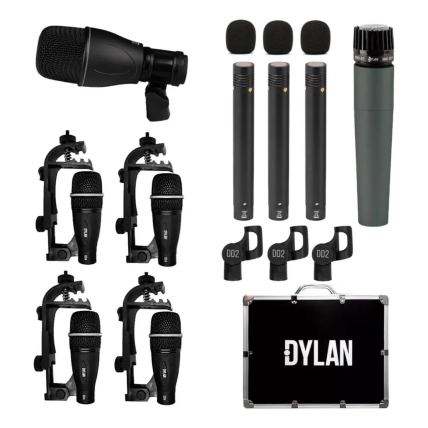 Microfone Dylan DD-9 - KIT P/ BATERIA 9 PEÇAS C/ MALETA PRETO