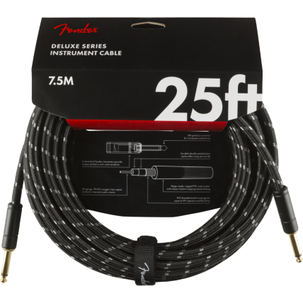 Cabo Fender Deluxe 25' Instrument Cable Straight/Straight 0990820075 Black Tweed