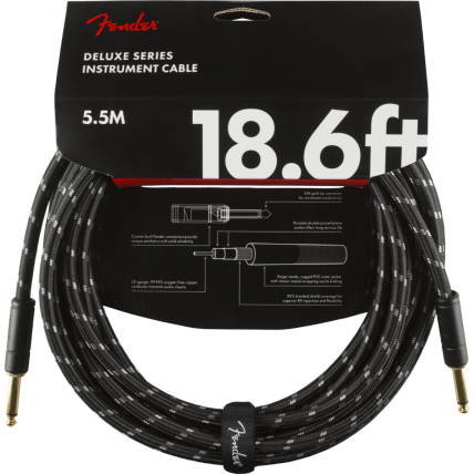 Cabo Fender Deluxe 25' Series Instrument Cable Straight/Straight 0990820080 Black Tweed